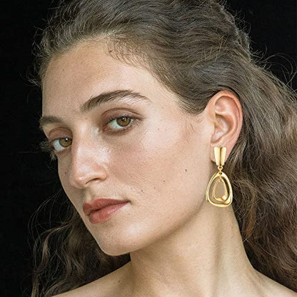 Matte Gold Silver Large Clip On Earrings for Women Statement Earrings - color: Color A