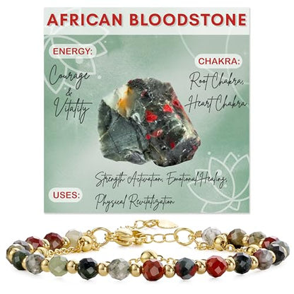 Farfume Crystal Beaded Bracelets for Women 4mm Natural Stone Jewelry Gifts | Natural Beads Gemstone,Handmade,Helper Tool,Yoga Protection,Hypoallergenic,Durability Wear - color: African Bloodstone-Courage & Vitality