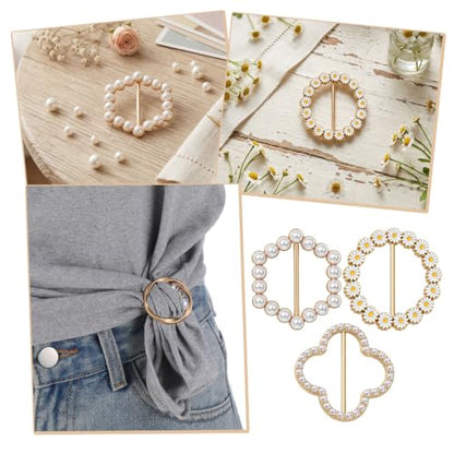 16PCS Pearl Brooch Pins Set & 8PCS Scarf Ring Clip | Decorative Safety Pins for Clothing T-shirt Ties Clips Pearl Collar Clips Dress Cinch Clip for Clothes Cardigan Dress Sweater