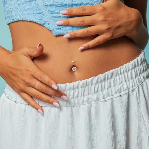 2pcs 14k Gold Filled Belly Button Rings, 14G 8mm/10mm/12mm Threaded Barbell Belly Button Piercing, Navel Ring Piercing Jewelry - color: 14K GF-2pcs-Round CZ-8mm