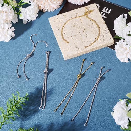 FASHEWELRY 10Pcs Adjustable Stainless Steel Snake Chains Bracelet 9" Golden Slider Bracelets Chains Tarnish Resistant Extender Box Chain with Ball End for DIY Jewelry Making - color: Golden, size: 9"