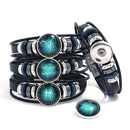 2Pcs Multilayer Constellation Zodiac Leather Bracelet Handmade Woven Zodiac Sign Wrap Bracelet Wristband for Women Men Jewelry Birthday Gift - color: H:Leo(7/23 - 8/22)