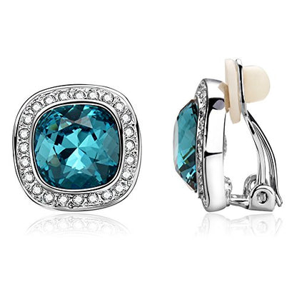 Clip on Earrings Women, 14K Gold Hoop Clip-On Earrings for Women, Hypoallergenic Non Pierced Croissant Earrings - color: Blue Crystal