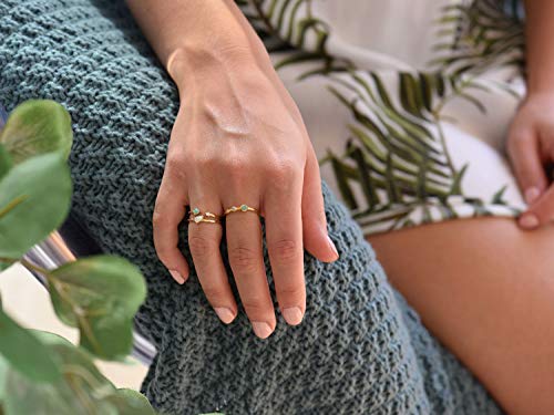BLOSSOM & HUE Minimalist Opal Stacking Ring Pear Shaped Gold Opal Ring
