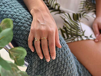 BLOSSOM & HUE Minimalist Opal Stacking Ring Pear Shaped Gold Opal Ring