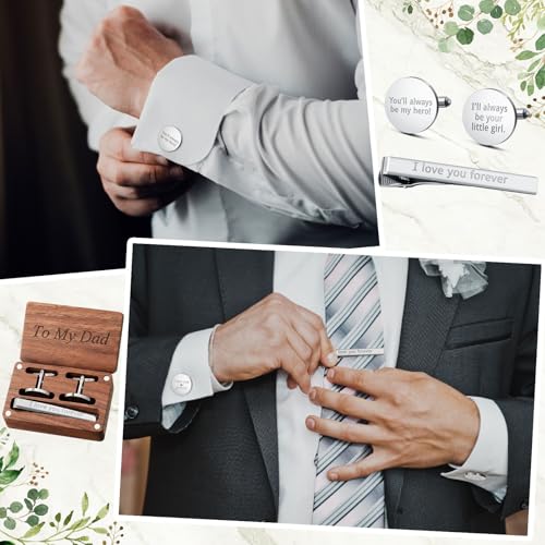 Colingmill Father of the Bride Gift Dad of the Bridegroom Cufflinks Tie Clip Set with Engraved Wood Gift Box for Dad - style: Father of the Bride,Hero