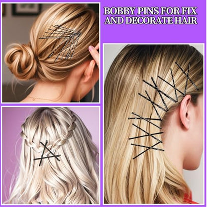 Teenitor 300pcs Hair Pins Bobby Pins Black, 100 Black Bobby Pins 2" 2.75"100 Hair Pins for Women and 100 Clear Hair Bands Kit, U Pins for Buns 2" 2.36" - color: Black