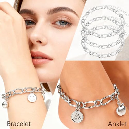 Sumalon 20 Pcs 18K Silver Plated Bracelet Chain Kit, Paperclip Alloy Link Fit Clip with Lock, Bracelet Charm for Women DIY Jewelry Making (Silver)