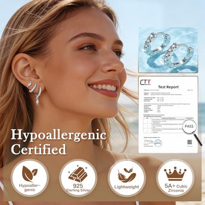 14K Gold Hoop Dangle Stud Earrings Surgical Steel Helix Piercing | Hypoallergenic,Cubic Zirconia,3 Pairs Huggie Hoop Set for Women,Dangle Stud,Cartilage Tragus Conch Earring,Jewelry Gift - color: K1-Silver Marquise Cut CZ