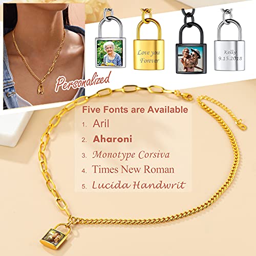 Custom4U Personalized Photo Necklace - Custom Heart/Oval/Round Charm Necklaces with Picture + Chain Adjustable - Stainless Steel/Acrylic Pendant Memorial Jewelry Christmas Gifts for Women - color: G-Gold Color