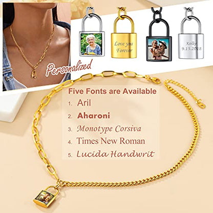 Custom4U Personalized Photo Necklace - Custom Heart/Oval/Round Charm Necklaces with Picture + Chain Adjustable - Stainless Steel/Acrylic Pendant Memorial Jewelry Christmas Gifts for Women - color: G-Gold Color