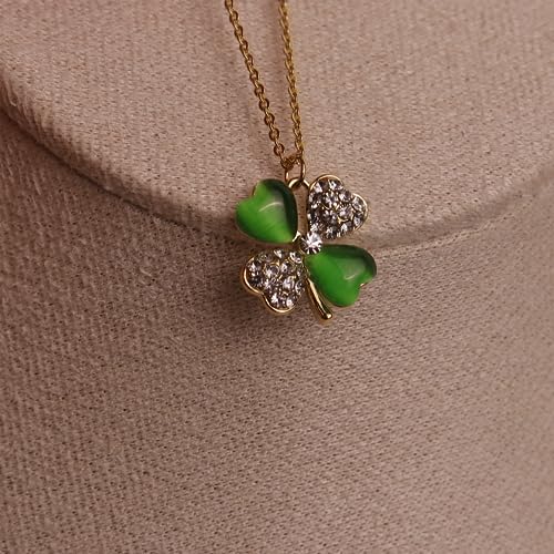 Jean Beau Dainty Pendant Necklaces for Women, Cute Chain Necklace Jewelry Gift - color: Green CZ Clover