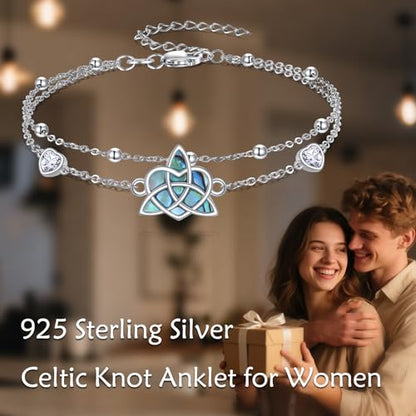 925 Sterling Silver Layered Anklet for Women Adjustable Multilayer Beach Anklet Bracelet - style: Celtic Knot