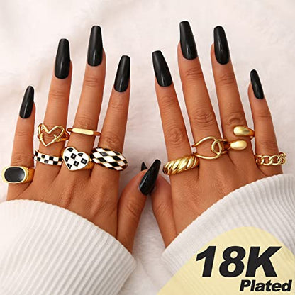 FAXHION 12PCS Gold Stackable Rings Set for Women, 18K Gold Plated Open Stacking Knuckle Ring, Adjustable Chunky Signet Band Statement Ring for Gift - color: 0-Gold 10pcs