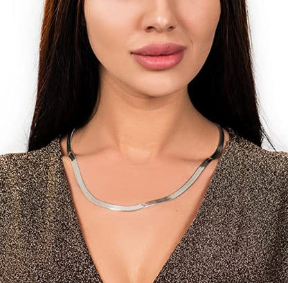 Savlano 925 Sterling Silver 5.5mm Herringbone Flat Snake Magic Chain Necklace for Women & Men with a Gift Box - Made in Italy