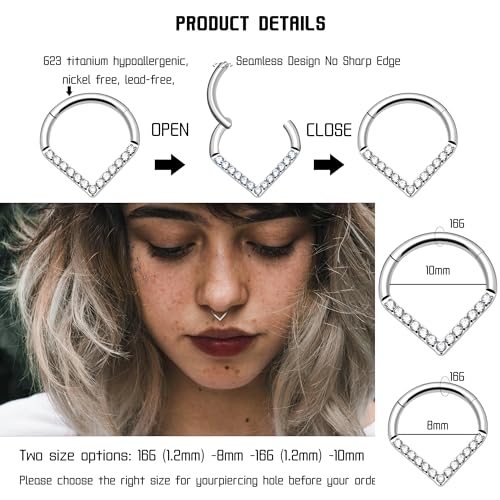 Titanium Septum Rings, Nose Rings Hoops for Women, Segment Nose Rings 16G 8mm/10mm Hypoallergenic Cartilage Conch Helix Rook Hoop Earrings - color: Teardrop-Silver, size: 16 Gauge 8mm