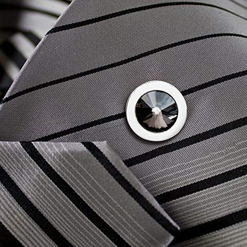 HAWSON Mens Tie Tack with Chain Round Crystal Wedding Business Accessories - color: Silver + Black Diamond