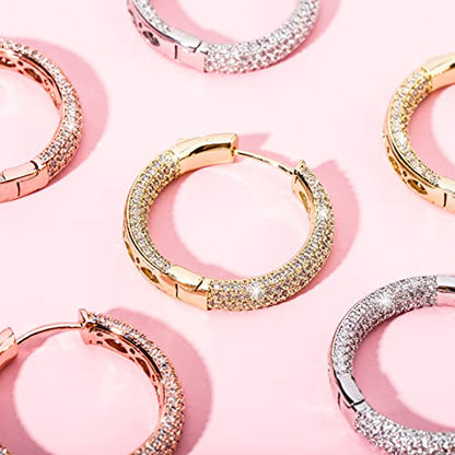 Iced Out Hoop Earrings Cubic Zirconia Huggie Cartilage Cuff Hypoallergenic 14K Gold Plated Luxury Fashion Round Circle Earrings For Men Women - color: 03 Gold