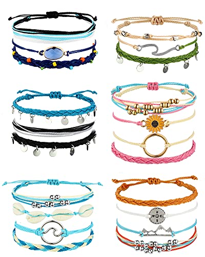 Hicarer 21 PC Surfer Wave Friendship Bracelet Set Waterproof Adjustable Boho Beach String Anklets Bulk, Summer Gift for Women - style: Minimal