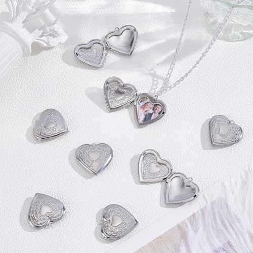 PH PandaHall 12pcs Heart Locket Charms, 316 Stainless Steel Photo Frame Charms Emboss Memory Pendant for Necklace Wedding Bouquet Pet Mother's Day Gift Decoration - style: Flower