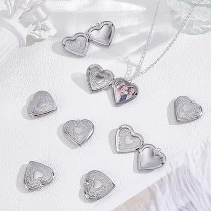 PH PandaHall 12pcs Heart Locket Charms, 316 Stainless Steel Photo Frame Charms Emboss Memory Pendant for Necklace Wedding Bouquet Pet Mother's Day Gift Decoration - style: Flower