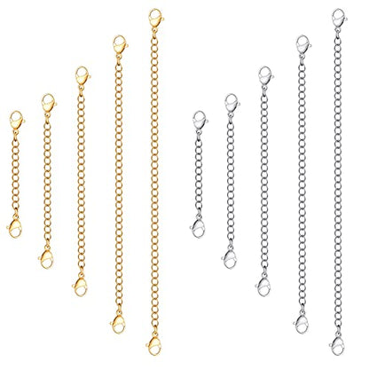 10Pcs Stainless Steel Necklace Extender Chain Links, Gold Silver Necklace Extenders for Bracelet Anklet Stainless Steel Chain Extenders for Jewelry Making 2in 3in 4in 5in 6in (5 Gold, 5 Silver) - color: Gold and Silver
