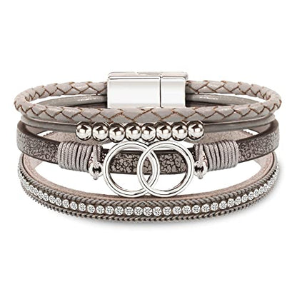 Bracelets for Women, Gifts for Mom Her Christmas Gift 2026 Leather Bracelets for Women Birthday Gift for Daughter Inspirational Wrap Bracelet Sister Friend Teen Girl Gift Layered Stocking Stuffers Jewelry - style: Gray