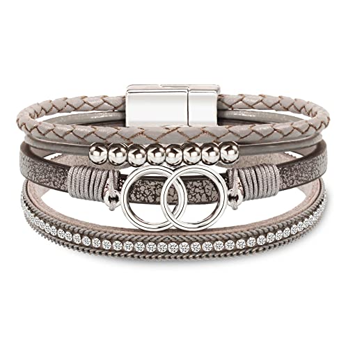 Bracelets for Women, Gifts for Mom Her Christmas Gift 2026 Leather Bracelets for Women Birthday Gift for Daughter Inspirational Wrap Bracelet Sister Friend Teen Girl Gift Layered Stocking Stuffers Jewelry - style: Gray