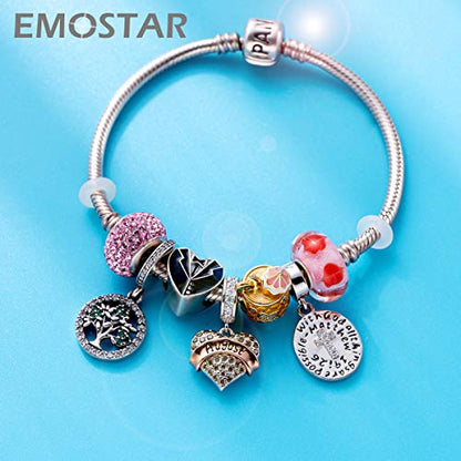 EMOSTAR Jan-Dec Birthstone Charms fits European Birthday Bracelet, Dangle 925 Sterling Silver Heart Shaped Pendant with 12 Months Birthstones, Gifts for Mom/Women - color: August Birthstone