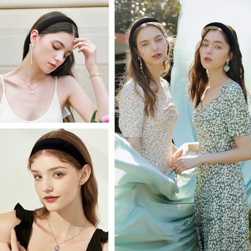 4Pcs Black Velvet Headband for Women Girls Wide Hairbands Pack Non Slip Thick Headband Set Adult Padded Hair Band Fashion Soft Bundle of Hairs for Long Short Thin Curly Hair Charms Christmas Gifts - color: Ba 4Pcs Black Velvet