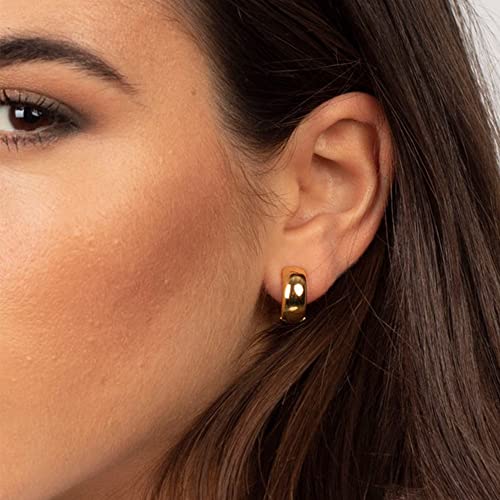 Chunky Hoop Earrings for Women Small Huggie Hoops Earrings Fashion Jewelry | 14k Gold Plated Hypoallergenic Thick Gold Silver Hoop Earrings Trendy Jewelry Gift Box, Daily Wear - color: Gold