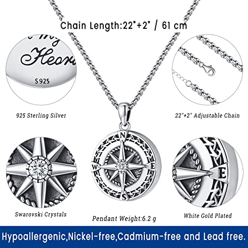 Compass Necklace for Women Men 925 Sterling Silver Pendant Urn Necklaces for Ashes Picture Locket Necklace Anchor Necklace Viking Necklace Crystals CZ Moonstone Abalone Shell Turquoise Compass Jewelry - color: Q-I-Compass Picture Locket, style: Locket