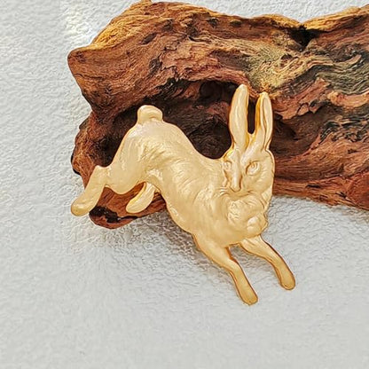 Whimsy Brass Gold Stamping Running Rabbit Brooch Pin - Vintage Animal Brooch with Intricate Muscular Detailing, 1.85 Inches - Ideal Gift for Forest Enthusiasts & Bunny Lovers