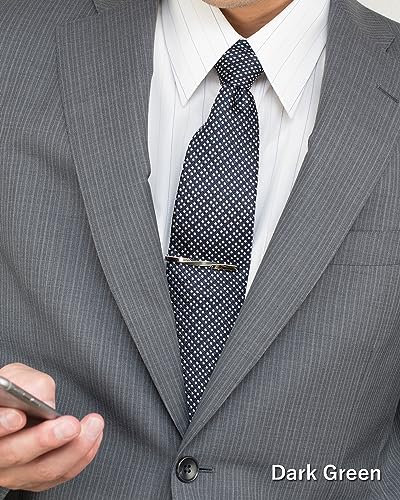 [TAVARAT] Tie Clip Tie Clips for Men Genuine Leather Silver Tie Bar Tie Pin Tps-078 - style: dark green