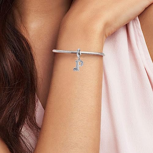 BETTY&SARAH 925 Sterling Silver Letter Charms for Bracelets and Necklace Alphabet Initial Pendant Jewelry Gift for Women - color: Pendant P