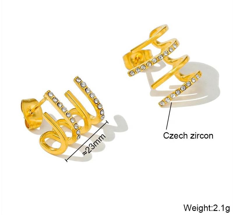 18K Gold Plated Stainless Steel Statement Earrings for Women - Trendy Hoops with Cubic Zirconia - Lightweight Non-Tarnish Waterproof Fashion Jewelry Gift - style: Ear Clip statement earrings
