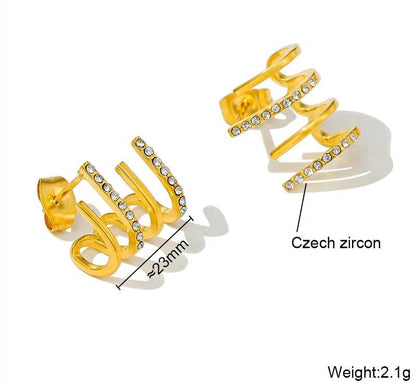 18K Gold Plated Stainless Steel Statement Earrings for Women - Trendy Hoops with Cubic Zirconia - Lightweight Non-Tarnish Waterproof Fashion Jewelry Gift - style: Ear Clip statement earrings