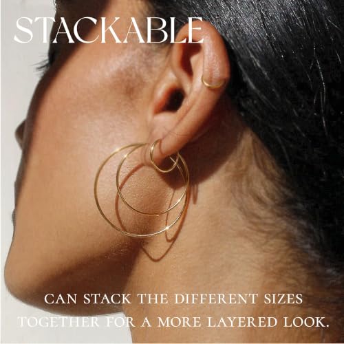 Senteria Thin Gold Hoop Earrings for Women 14K Gold Plated 30/40/50/60/70mm | Hypoallergenic 925 Sterling Silver Post Lightweight Endless Large Big Gold Hoop Earrings Lead-Free Nickel-Free Sensitive Ears - color: 30mm Gold