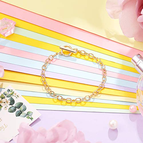 Hicarer 24 Pieces Bracelet Chains Bulk with Ot Toggle Clasp Alloy Link Chains DIY Jewelry Making Bracelets for Women DIY Jewelry Valentine's Crafts Supplies(Gold) - color: Gold