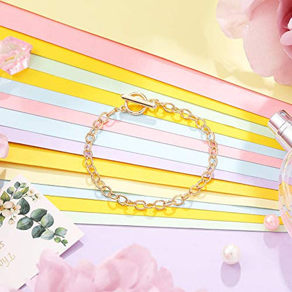Hicarer 24 Pieces Bracelet Chains Bulk with Ot Toggle Clasp Alloy Link Chains DIY Jewelry Making Bracelets for Women DIY Jewelry Valentine's Crafts Supplies(Gold) - color: Gold