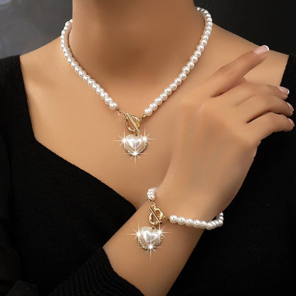 Pearl Necklace for Women Dainty Pearl Necklace Timeless Jewelry christmas gifts friendship gifts for women - color: G-Heart shaped pearl jewelry set