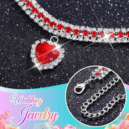 CLOACE Rhinestone Choker Necklace Heart Pendant Diamond Row Necklaces Sparkly Crystal Prom Chain Jewerly Accessories for Women - color: Red