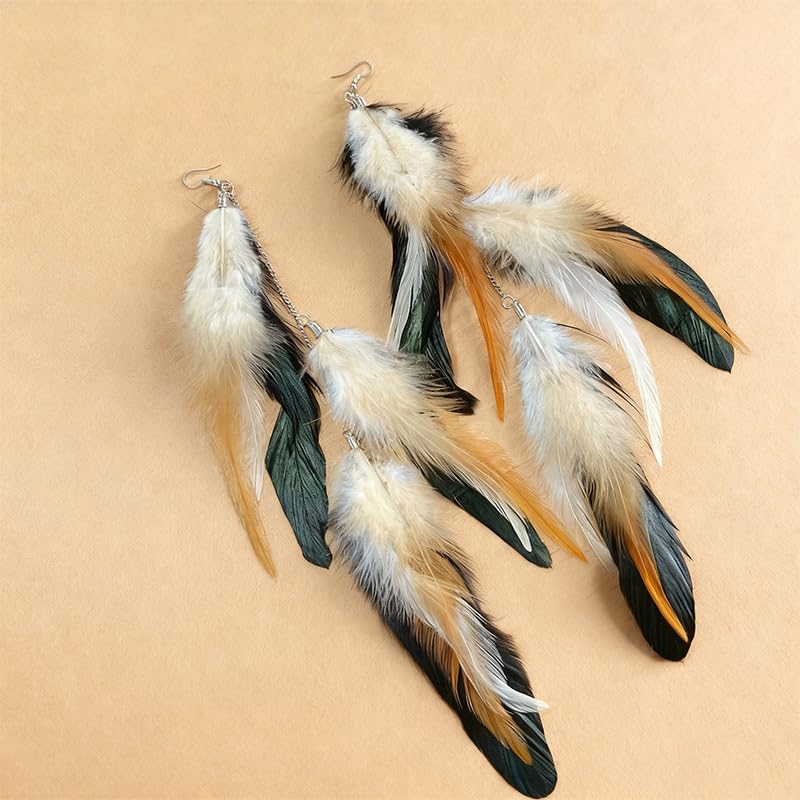 Boho Colorful Feather Dangle Earrings Handmade Beads Taseel Fashion Earrings for Women - color: Taseel B