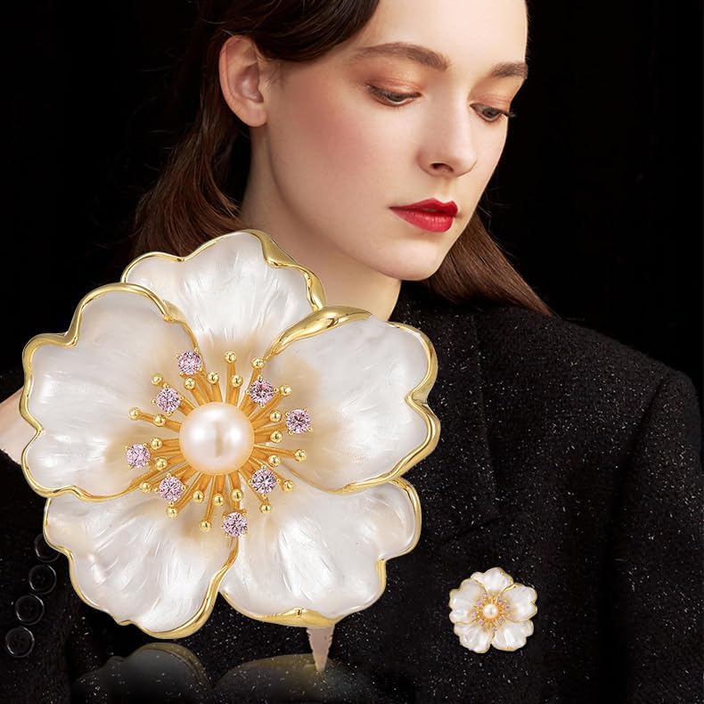 Brooches and Pins for Women Elegant Flower Pearl Brooches Costume Broches Jewelry Lady Christmas Pin for Women - style: Peony
