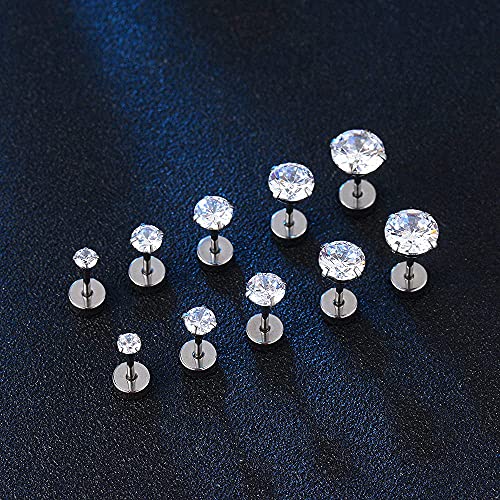 Stud Earrings Set 316L Stainless Steel Hypoallergenic Earrings for Women Men Earrings 3-7mm Cubic Zirconia Earrings Tragus Cartilage Helix Lobel Ear Studs 20G,Pack of 5 Pairs - color: A02:5Pairs(SILVER)