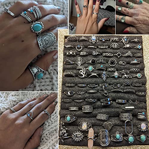 17IF Vintage Silver Knuckle Rings Set for Women Men, Chunky Boho Rings | Aesthetic Snake Grunge Stackable Gothic Ring Adjustable Y2K Punk Bulky Finger Alt of Rings, Stacking Flower Midi Ring Pack - style: 85