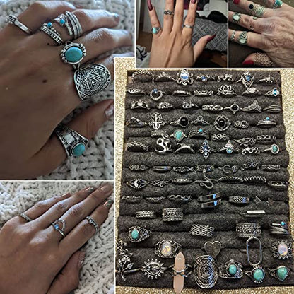 17IF Vintage Silver Knuckle Rings Set for Women Men, Chunky Boho Rings | Aesthetic Snake Grunge Stackable Gothic Ring Adjustable Y2K Punk Bulky Finger Alt of Rings, Stacking Flower Midi Ring Pack - style: 85