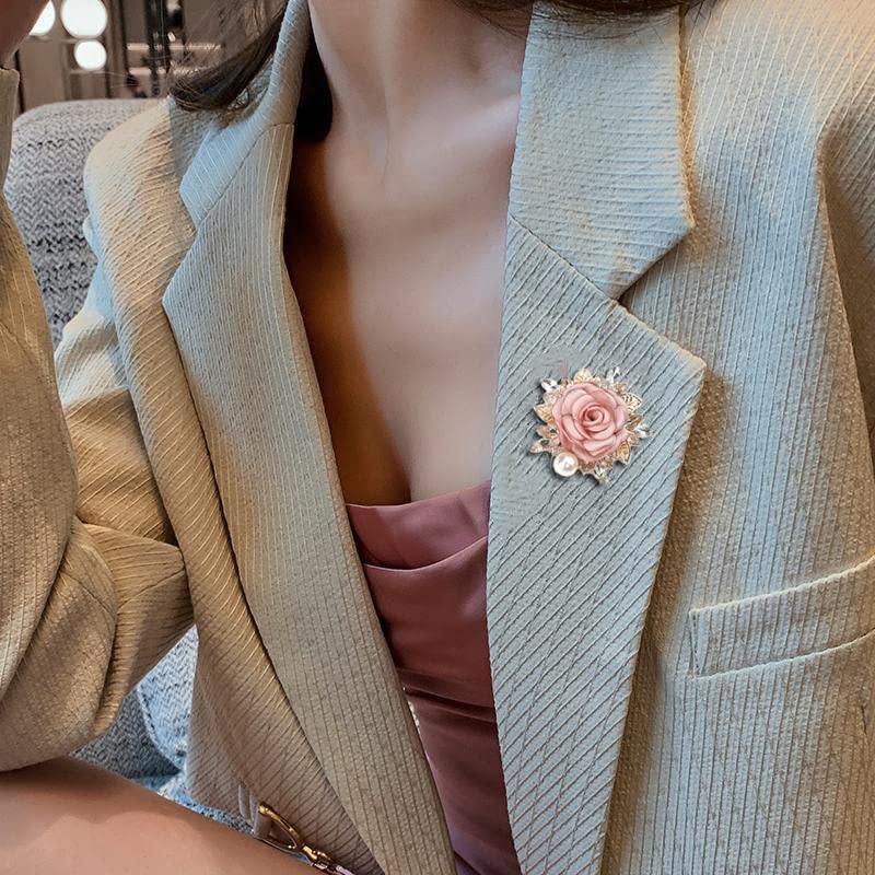 Elegant Rose Flower Brooch Pin for Women Men Wedding Party Gentleman's Essentials Handmade Imitation Crystal Pearl Fabric Flower Lapel Pin Dress Suit Accessories Boutonniere Ideas Gift - color: Pink