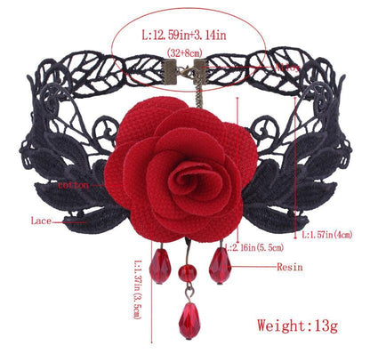 Goth Black Choker Necklace Crystal Bead Pendant Necklace for Women Gothic Velvet Lace Choker Halloween Vampire Witch Cosplay - color: C-Black and Red