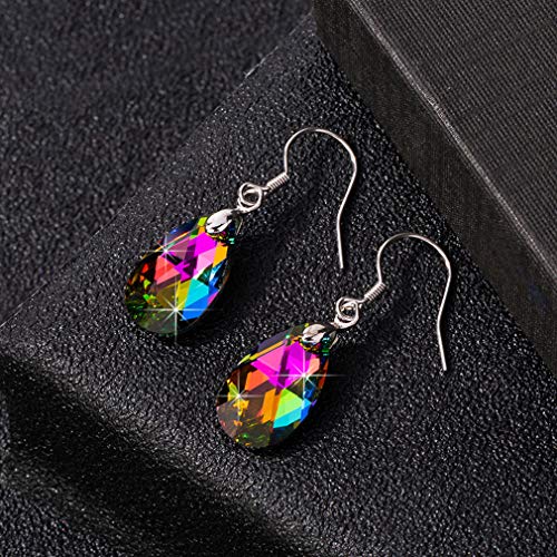 Austrian Crystal Teardrop Drop Earrings for Women, French Hook | 925 Sterling Silver Hook, Crystal Dangle Earrings, Sparkly Teardrop Stone, Lightweight Feel, Day-To-Evening Wear - color: Vitrail Medium